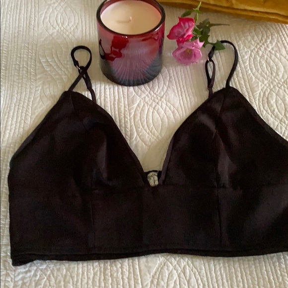 FREE PEOPLE INTIMATELY PARADISE BRAMI BLACK SATIN RAW EDGE DETAIL LAST SZ S - Picture 5 of 10